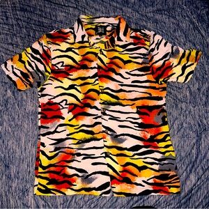 Ed Hardy Tiger Print Button Down Multicolor Dress Shirt Medium
